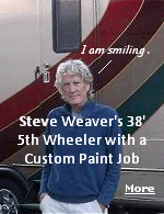 Veteran aircraft dealer Steve Weaver and his dog Austin lives year-round in a beautiful 5th wheeler, following the sun and warm weather.